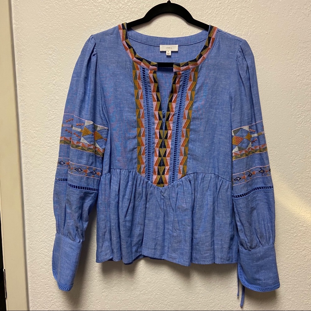 A Loves A Linen Blend Embroidered Shirt
